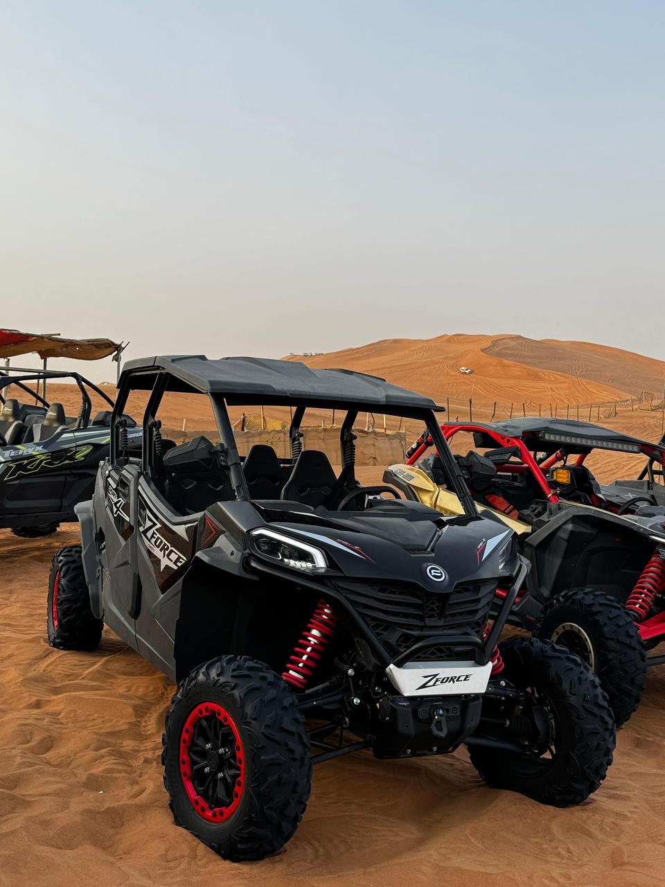 Polaris 4-seater buggy lineup at the base camp